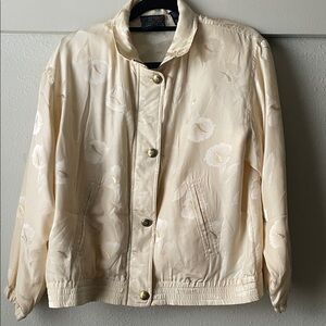 Vintage Mureli 100% silk yellow floral printed zip up & button up bomber jacket